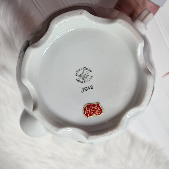 VTG Lefton China Christmas Holly & Berry Teapot Coffeepot 7948 Japan Exclusives - Picture 8 of 10